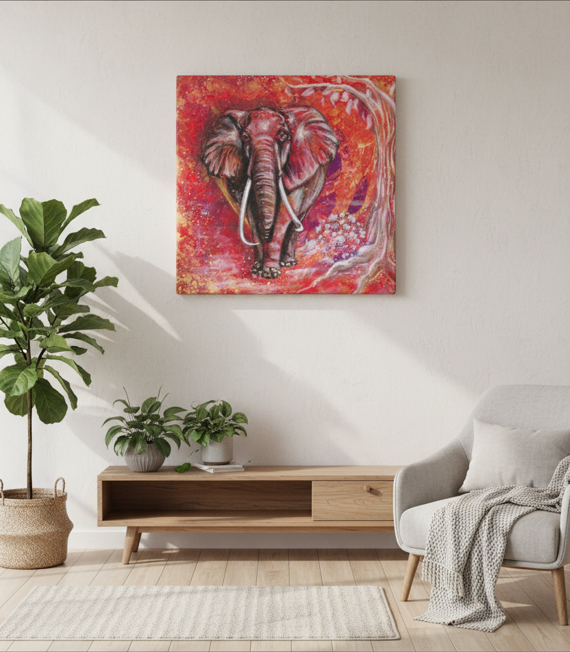 “Red Elephant” on Canvas